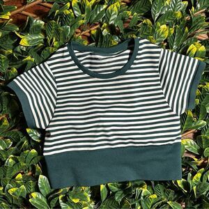 Aerie Offline Green White Striped Cropped Workout Top Size Small